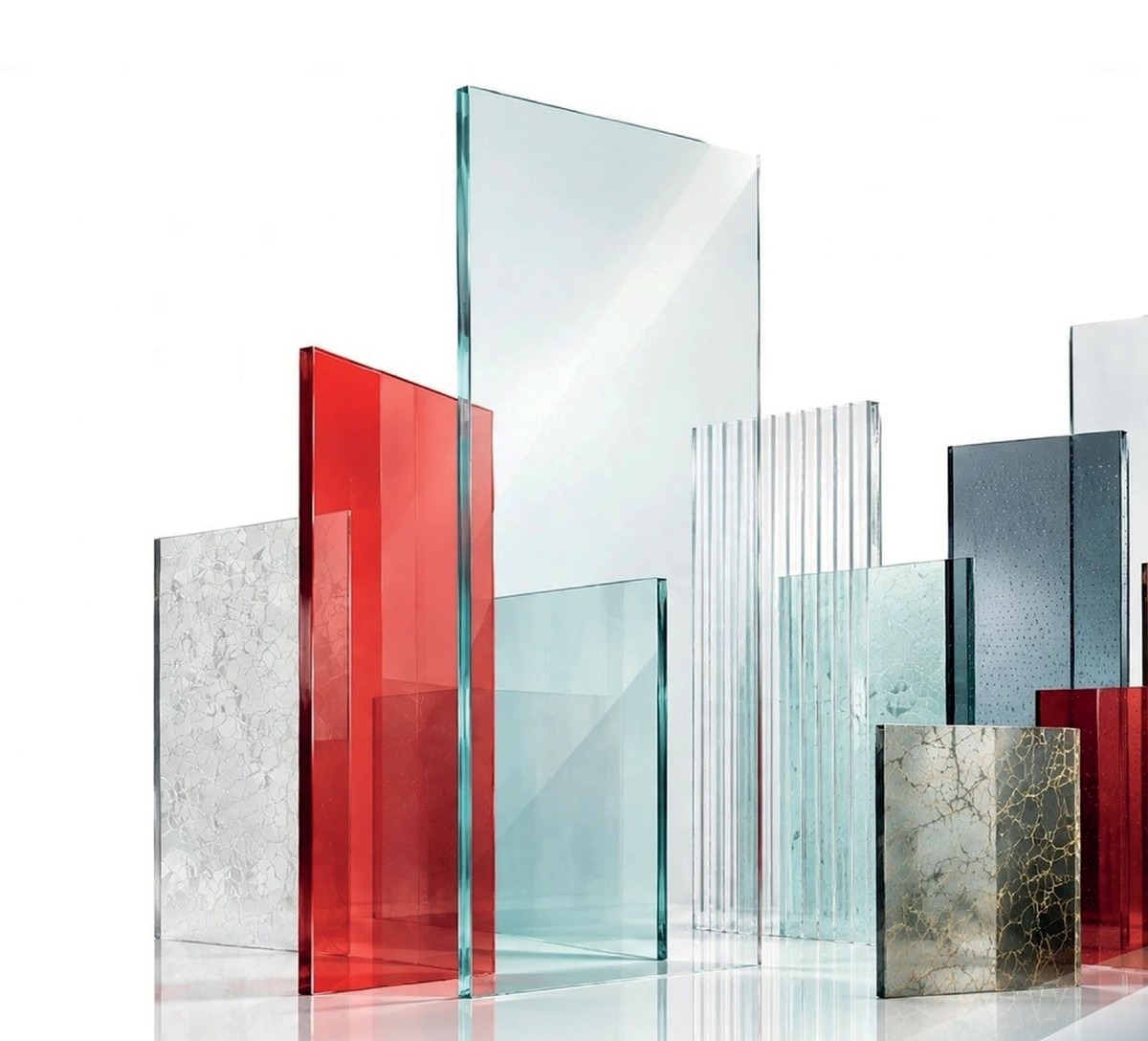 Clear, red, textured and decorative glass panels from the GLASMIK catalog